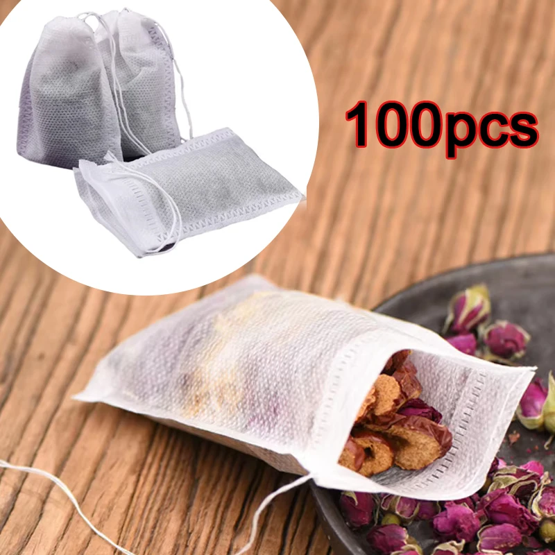 Herbal Tea For Wellness - 使い捨て不織布ティーバッグ,スパイス用ティーフィルター,巾着付き注入器,ルーズティー用ペーパー,100個