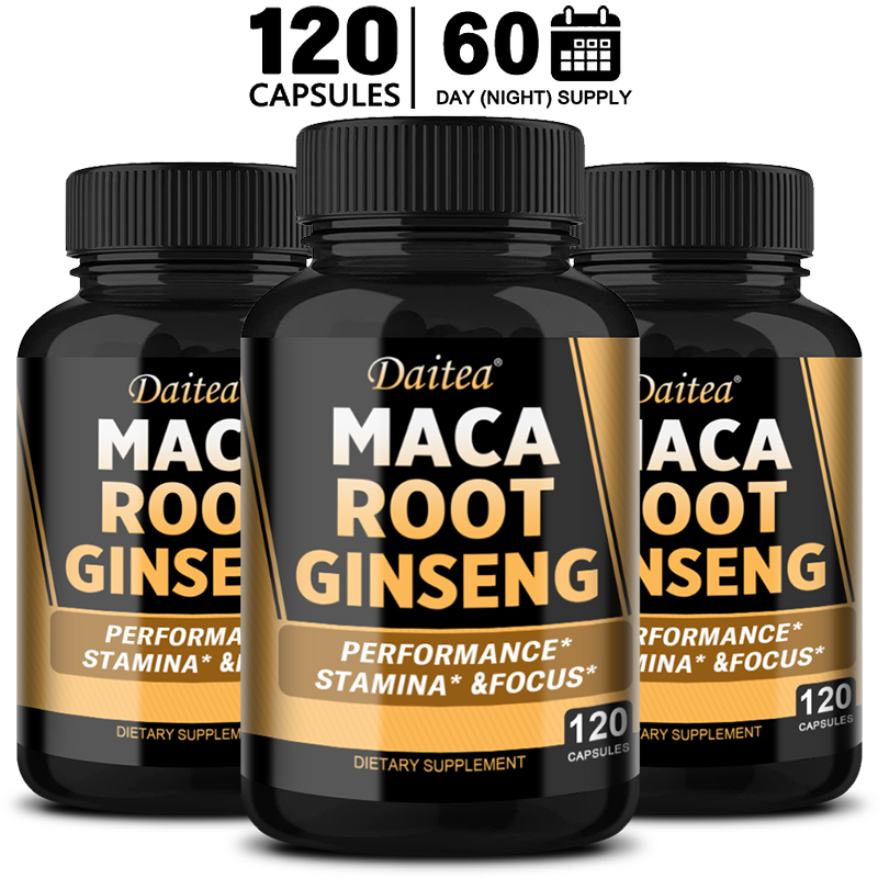 Valerian Root Capsule - マカとginsengルート抽出物、ビーガン、11400mg、120カプセル、筋肉エネルギーと強度補修、黄色赤と黒